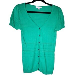 Banana Republic Green Cardigan Sweater Y2K Lightweight Short Sleeve V-Neck Small